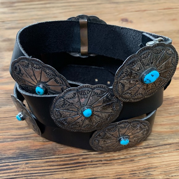 Vintage Accessories - Vintage Sterling Silver - Turquoise Concho Belt